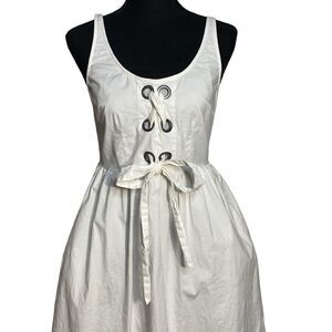 WHO WHAT WEAR White Cotton Rivet Front Tie Corset Style Dress